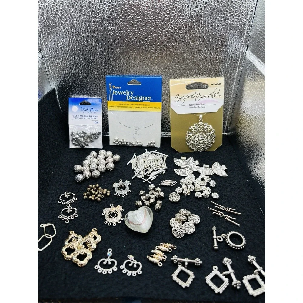 Lot Of New Jewelry Making Supplies Clasps Metal Cast Beads Dangle Loop Pendant